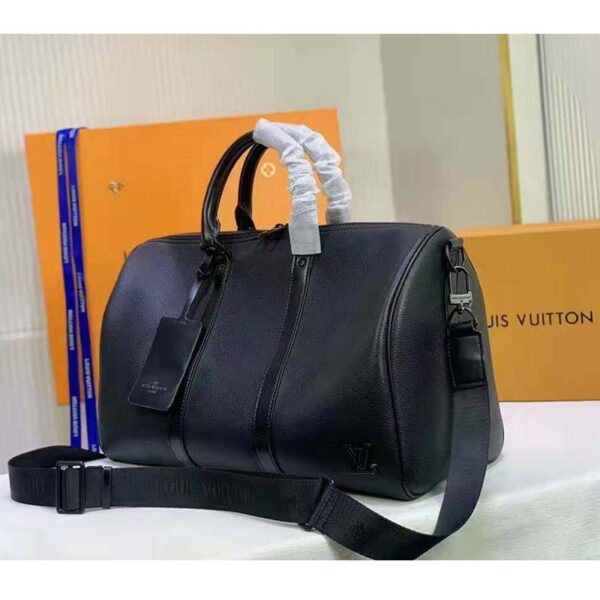 Louis Vuitton LV Unisex Keepall Bandouliere 40 Black Cowhide Leather Black Hardware (6)