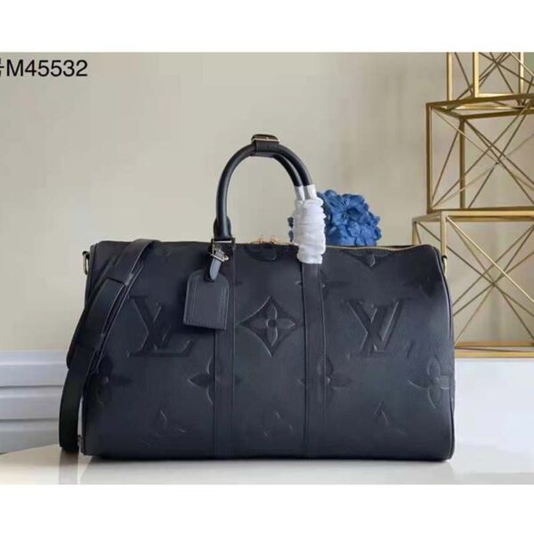 Louis Vuitton LV Unisex Keepall Bandoulière 45 Bag Black Cowhide Leather (5)