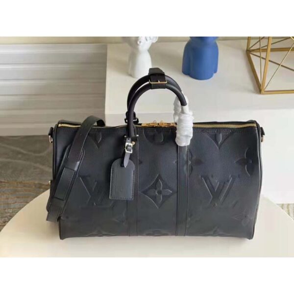 Louis Vuitton LV Unisex Keepall Bandoulière 45 Bag Black Cowhide Leather (8)