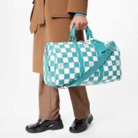 Louis Vuitton LV Unisex Keepall Bandoulière 45 Bag Teal Cowhide Leather