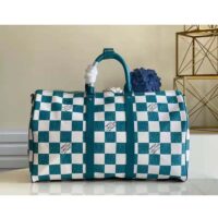 Louis Vuitton LV Unisex Keepall Bandoulière 45 Bag Teal Cowhide Leather