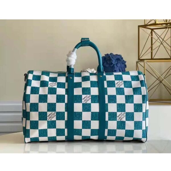 Louis Vuitton LV Unisex Keepall Bandoulière 45 Bag Teal Cowhide Leather (9)