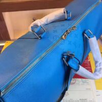 Louis Vuitton LV Unisex Keepall Bandoulière 50 Blue Taiga Cowhide Leather Monogram Eclipse Coated Canvas