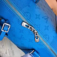 Louis Vuitton LV Unisex Keepall Bandoulière 50 Blue Taiga Cowhide Leather Monogram Eclipse Coated Canvas