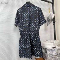 Louis Vuitton Women Mahina Monogram Short-Sleeved Silk Playsuit Navy Blue