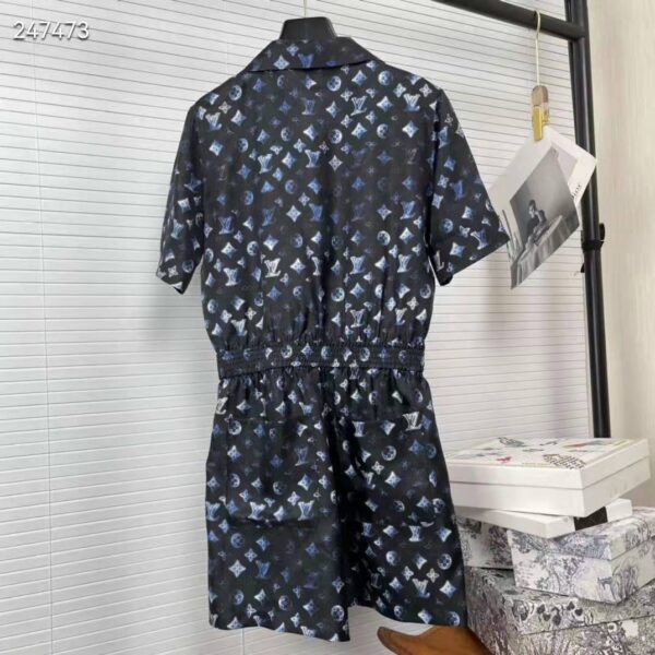 Louis Vuitton Women Mahina Monogram Short-Sleeved Silk Playsuit Navy Blue (1)