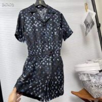 Louis Vuitton Women Mahina Monogram Short-Sleeved Silk Playsuit Navy Blue