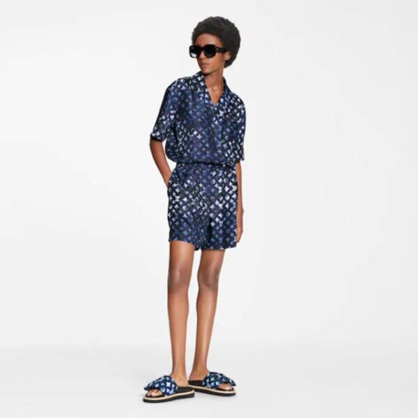 Louis Vuitton Women Mahina Monogram Short-Sleeved Silk Playsuit Navy Blue (2)