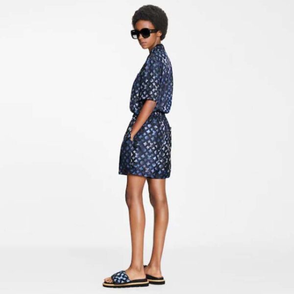 Louis Vuitton Women Mahina Monogram Short-Sleeved Silk Playsuit Navy Blue (3)