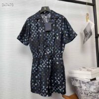 Louis Vuitton Women Mahina Monogram Short-Sleeved Silk Playsuit Navy Blue