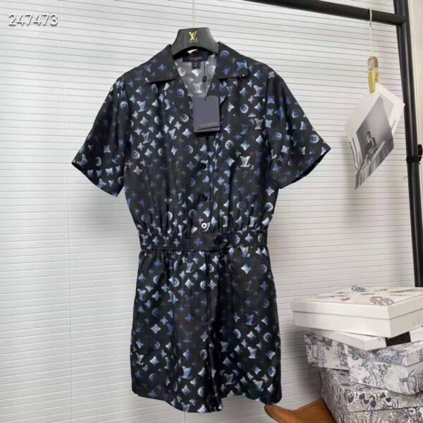 Louis Vuitton Women Mahina Monogram Short-Sleeved Silk Playsuit Navy Blue (5)