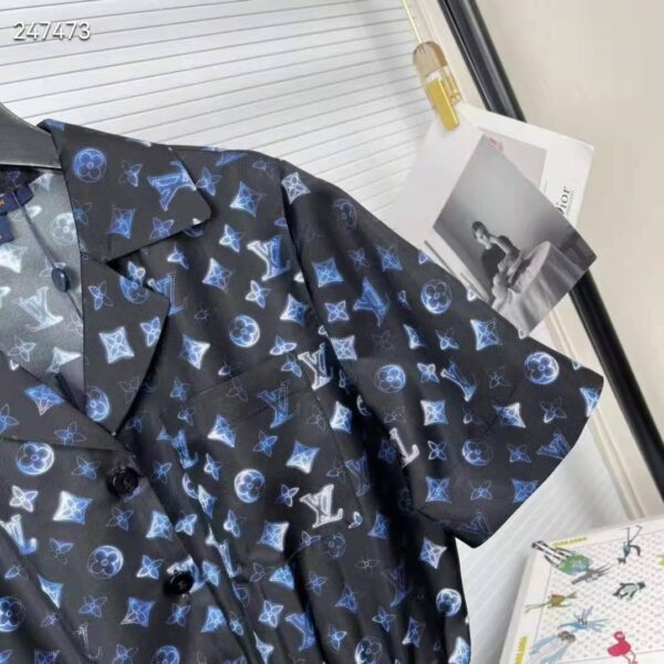 Louis Vuitton Women Mahina Monogram Short-Sleeved Silk Playsuit Navy Blue (7)