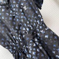 Louis Vuitton Women Mahina Monogram Short-Sleeved Silk Playsuit Navy Blue