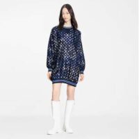 Louis Vuitton Women Mahina Monogram Sporty Sweater Dress Silk Dark Navy Blue