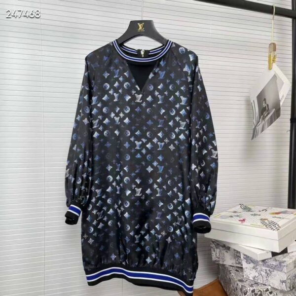 Louis Vuitton Women Mahina Monogram Sporty Sweater Dress Silk Dark Navy Blue (5)