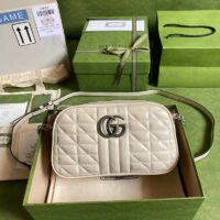 Gucci Women GG Marmont Small Shoulder Bag White Matelassé Leather