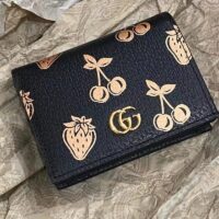 Gucci GG Unisex GG Marmont Berry Card Case Wallet Black Double G