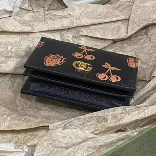 Gucci GG Unisex GG Marmont Berry Card Case Wallet Black Double G (4)
