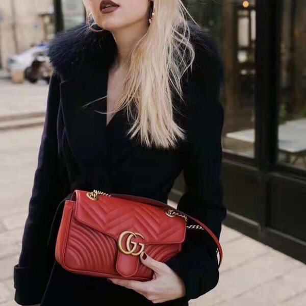 Gucci GG Women GG Marmont Small Matelassé Shoulder Bag Red Double G