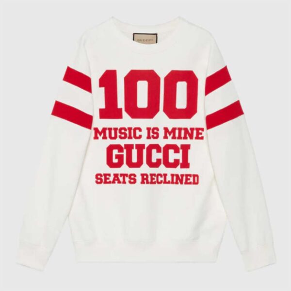 Gucci GG Women Gucci 100 Cotton Sweatshirt Off-White Heavy Felted Jersey (1)