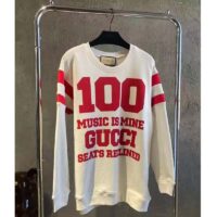 Gucci GG Women Gucci 100 Cotton Sweatshirt Off-White Heavy Felted Jersey (1)