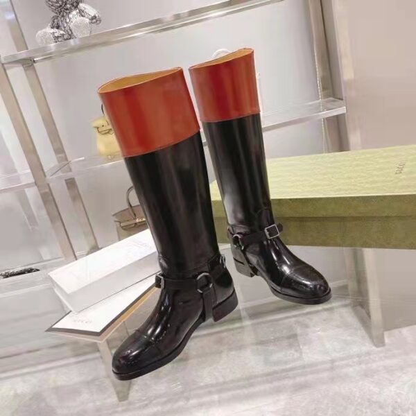Gucci GG Women Knee-High Boot Harness Black Brown Leather Interlocking G (1)