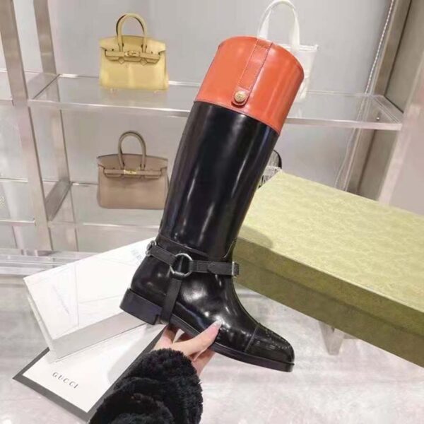 Gucci GG Women Knee-High Boot Harness Black Brown Leather Interlocking G (2)