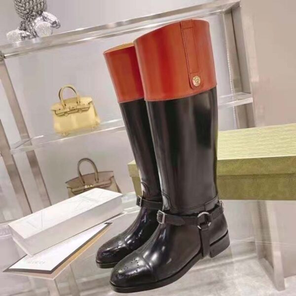Gucci GG Women Knee-High Boot Harness Black Brown Leather Interlocking G (3)