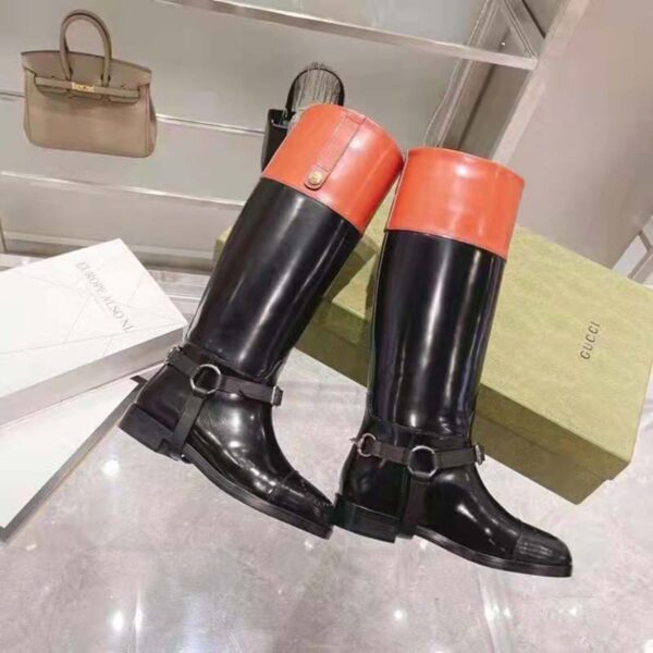 Gucci GG Women Knee-High Boot Harness Black Brown Leather Interlocking G (4)