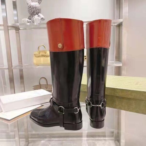 Gucci GG Women Knee-High Boot Harness Black Brown Leather Interlocking G (7)