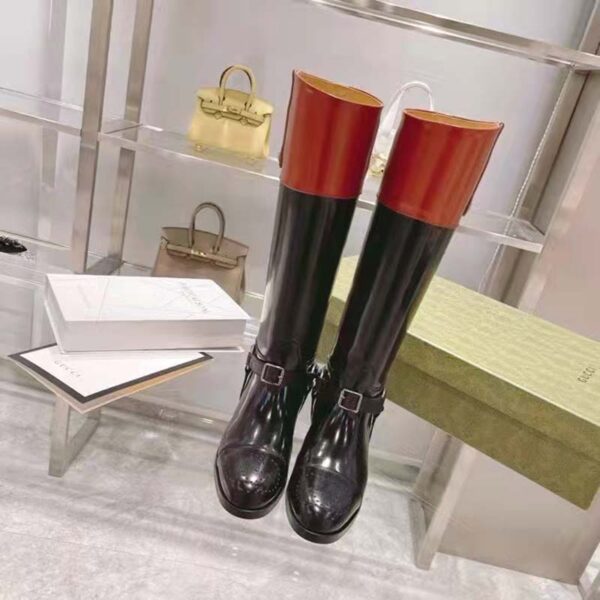 Gucci GG Women Knee-High Boot Harness Black Brown Leather Interlocking G (9)
