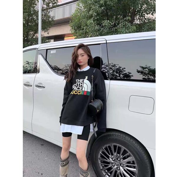 Gucci GG Women The North Face x Gucci Sweatshirt Black Cotton Jersey Crewneck Oversized Fit (6)