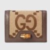 Gucci Unisex Diana Jumbo GG Card Case Camel Ebony Canvas Brown Leather