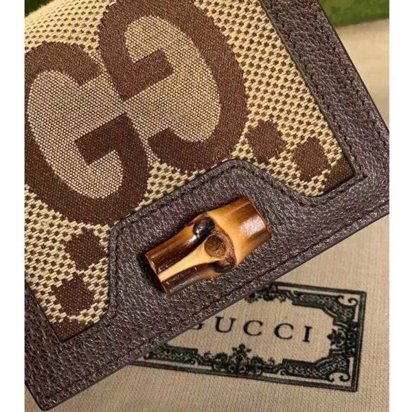 Gucci Unisex Diana Jumbo GG Card Case Camel Ebony Canvas Brown Leather (6)