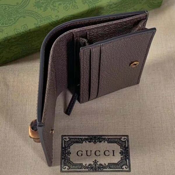 Gucci Unisex Diana Jumbo GG Card Case Camel Ebony Canvas Brown Leather (8)