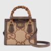 Gucci Unisex Diana Jumbo GG Mini Tote Bag Camel Ebony Jumbo GG Canvas