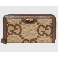 Gucci Unisex Diana Jumbo GG Wallet Camel Ebony Canvas Brown Leather (1)