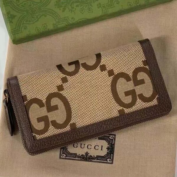 Gucci Unisex Diana Jumbo GG Wallet Camel Ebony Canvas Brown Leather (3)