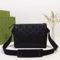 Gucci Unisex GG Embossed Messenger Bag Black GG Embossed Leather (1)