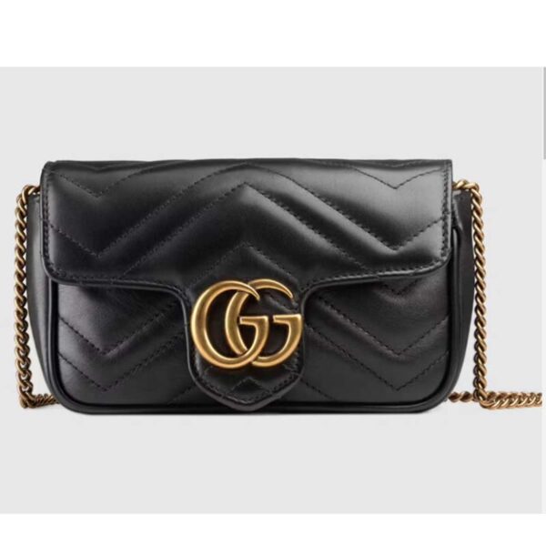 Gucci Women GG Marmont Matelassé Leather Super Mini Bag Black Double G (1)