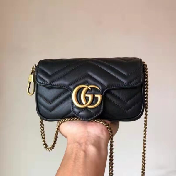 Gucci Women GG Marmont Matelassé Leather Super Mini Bag Black Double G (11)