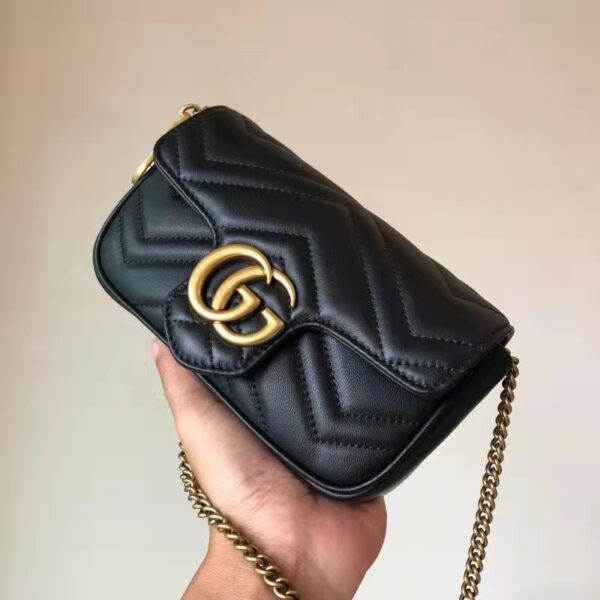 Gucci Women GG Marmont Matelassé Leather Super Mini Bag Black Double G (12)