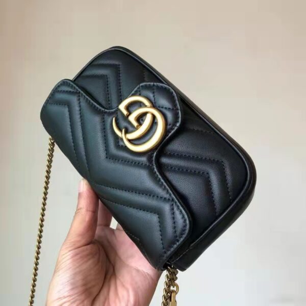 Gucci Women GG Marmont Matelassé Leather Super Mini Bag Black Double G (13)