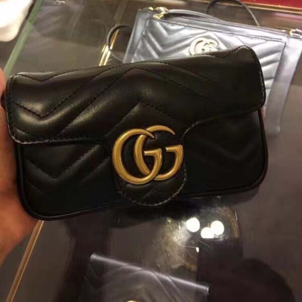 Gucci Women GG Marmont Matelassé Leather Super Mini Bag Black Double G (7)