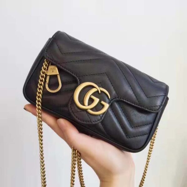Gucci Women GG Marmont Matelassé Leather Super Mini Bag Black Double G (8)