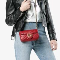 Gucci Women GG Marmont Matelassé Leather Super Mini Bag Red Double G