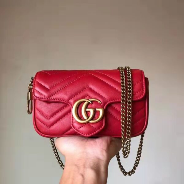 Gucci Women GG Marmont Matelassé Leather Super Mini Bag Red Double G (2)