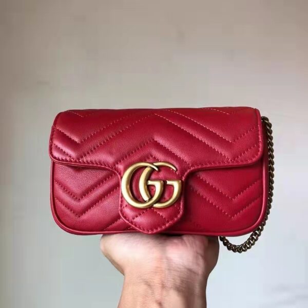Gucci Women GG Marmont Matelassé Leather Super Mini Bag Red Double G (3)