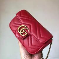 Gucci Women GG Marmont Matelassé Leather Super Mini Bag Red Double G