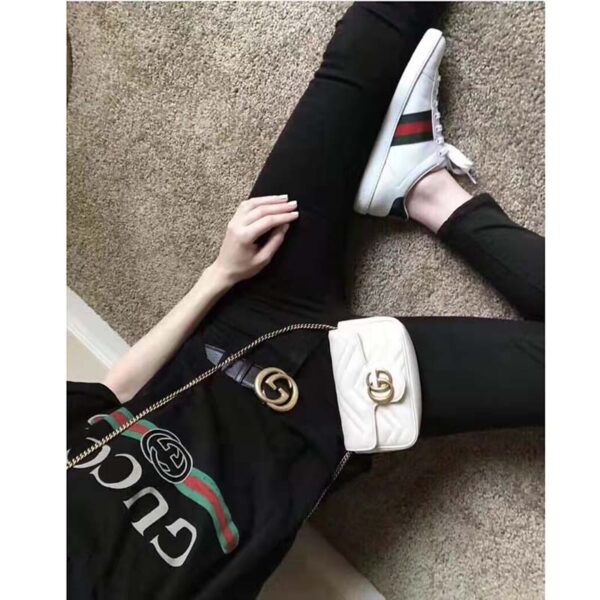 Gucci Women GG Marmont Matelassé Leather Super Mini Bag White Double G (6)
